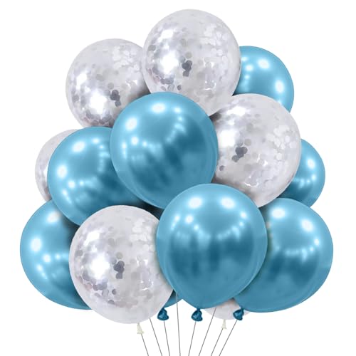 Ovanda Luftballons Blau,12 Blau Zoll weiße Latexballons mit Konfetti Ballons Set für Junge Mann Geburtstag Baby Shower Hochzeit Jugendweihe Party Deko von Ovanda