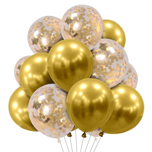Ovanda Luftballons Gold Geburtstagsdeko, 12 Gold Zoll Latexballons mit Konfetti Ballons Set für Mädchen Junge Geburtstag Baby Shower Hochzeit Jugendweihe Party Deko von Ovanda