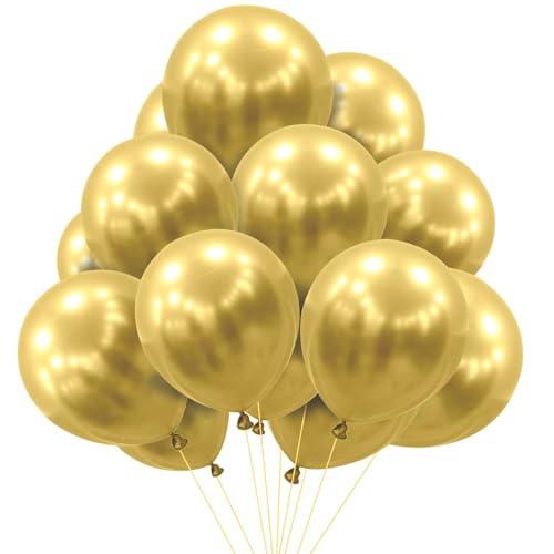 Ovanda Luftballons Gold Metallic, 12 Zoll Helium Ballons Latex Ballon, für Geburtstag Hochzeit Verlobung Jubiläum Baby Shower Festival Picknick Abschluss Weihnachten Oder Jede Party Dekoration von Ovanda