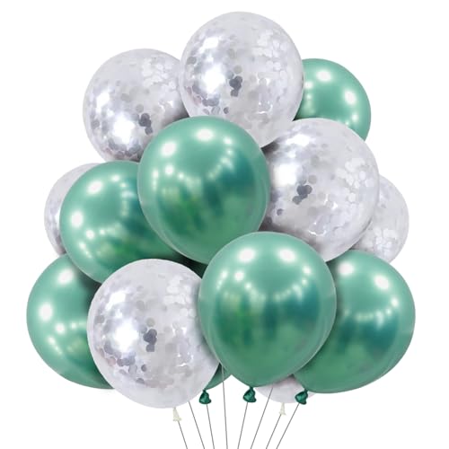 Ovanda Luftballons Grün, Luftballons Salbeigrün, 12 Zoll Grüne, Einem Weißen Konfetti und Grüne Latexballons Ballon Set für Junge Mädchen Mann Geburtstag Baby Shower Hochzeit Jugendweihe Party Deko von Ovanda