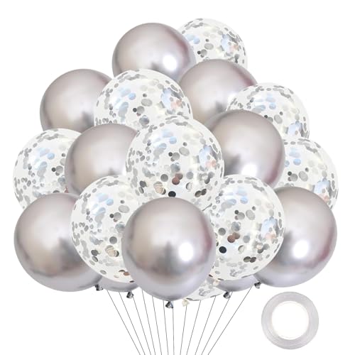 Ovanda Luftballons Silber, 16 Stück 12 Zoll Weiß Metallic Silber Konfetti Luftballons, Luftballon Girlande, für Hochzeit Verlobung, Abschlussfeier, Geburtstag, Baby Party, Party Dekorationen Ovanda Luftballons Silber, 16 Stück 12 Zoll Weiß Metallic Silber Konfetti Luftballons, Luftballon Girlande, für Hochzeit Verlobung, Abschlussfeier, Geburtstag, Baby Party, Party Dekorationen von Ovanda