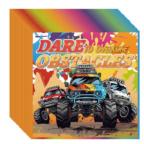 Ovanda Monster Trucks Servietten Geburtstag, 24 Stück 33x33cm Monstertruck Servietten, Racing Car Servietten Tischdeko Geburtstag, Bagger Traktor Servietten für Kindergeburtstag oder Mottoparty von Ovanda