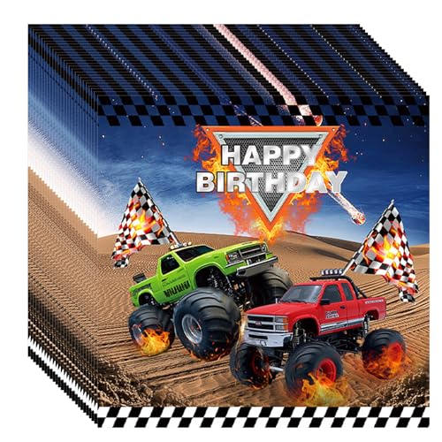 Ovanda Monstertruck Servietten Geburtstag, 20 Stück 33x33cm Geländewagen Monstertruck Servietten, Monster Party Racing Car Servietten Tischdeko Geburtstag für Kindergeburtstag oder Mottoparty von Ovanda