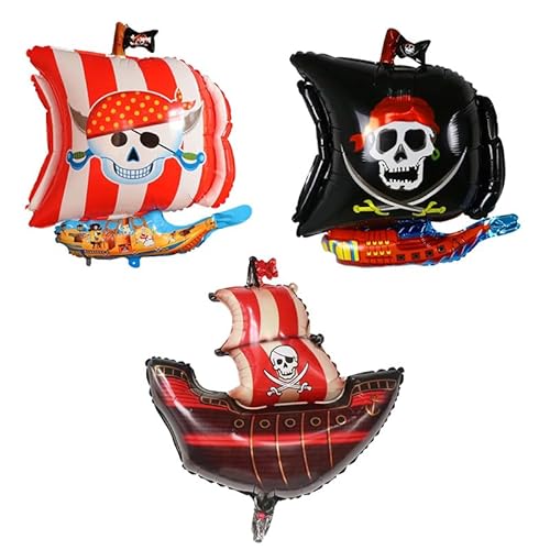 Ovanda Piraten Deko Kindergeburtstag, Luftballons Piraten, 3 Stücke XXL Piratenschiff Ballon, Piraten Thema Folienballons,Kinder Piraten Folienballon, Kindergeburtstag Piratenparty Dekoration von Ovanda