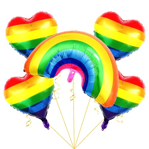 Ovanda XXL Regenbogen Luftballons, 5 Stück Folienballon, Rainbow Herz Luftballon Helium, Regenbogen Deko Luftballons,Rainbow Ballon Party,Regenbogen Party Dekorationsballons,Wolkenförmige Folienballon von Ovanda