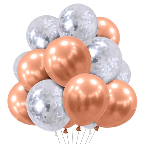 Ovanda Rosa Luftballons, 12 Zoll Latexballons in Rosa und Weiß, Konfetti Ballon Set für Junge Mädchen Mann Geburtstag Baby Shower Hochzeit Jugendweihe Party Deko von Ovanda