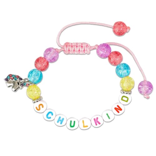 Ovanda Einschulung Mädchen Geschenk Armbänder, Einhorn Buchstabenarmband Schulkind 2025 Mädchen Einschulung Geschenk, Rosa Schulanfang Mädchen Geschenk Einhorn Buchstabenarmband mit Buchstabenperlen von Ovanda
