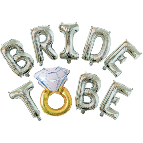 Ovanda Silber 16 Zoll Bride to Be Deko, JGA Deko Ballons, Helium Buchstaben Folienballons Banner, Bride to Be Girlande Ballon, Diamant Ring Latex Ballons für Brautdusche, Bachelorette Party,Geburtstag von Ovanda
