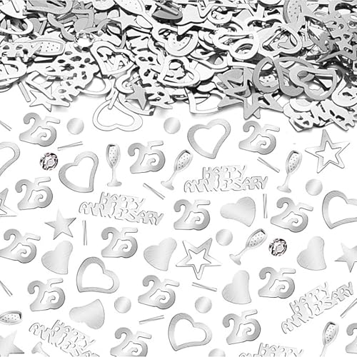 Ovanda Silberhochzeit Deko Konfetti Silberfarbenes Konfetti für 25 Jahre Silberhochzeit, Jubiläum, Happy Anniversary 25 Konfettis, Silberhochzeits Deko 25, perfekte silberne Partydeko Ovanda Silberhochzeit Deko Konfetti Silberfarbenes Konfetti für 25 Jahre Silberhochzeit, Jubiläum, Happy Anniversary 25 Konfettis, Silberhochzeits Deko 25, perfekte silberne Partydeko von Ovanda