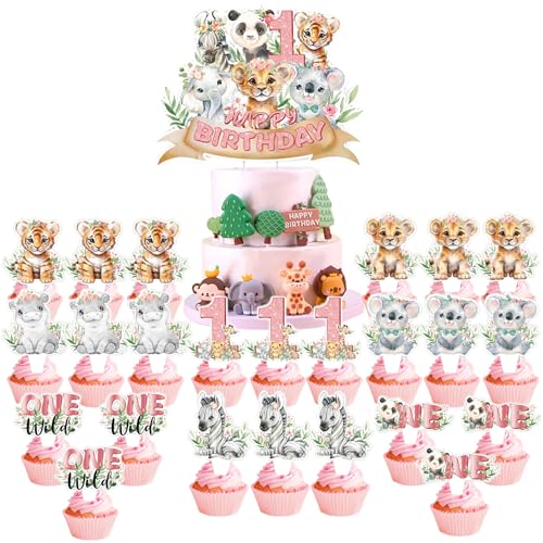 Ovanda Tortendeko 1. Geburtstag, 25 Stück Wald Tiere Happy Birthday Kuchendeko, Cupcake Dekoration, Kuchendekorationen Tiere, Safari Zoo Dschungel Tortendeko für Baby Shower Mädchen Geburtstag Rosa Ovanda Tortendeko 1. Geburtstag, 25 Stück Wald Tiere Happy Birthday Kuchendeko, Cupcake Dekoration, Kuchendekorationen Tiere, Safari Zoo Dschungel Tortendeko für Baby Shower Mädchen Geburtstag Rosa von Ovanda