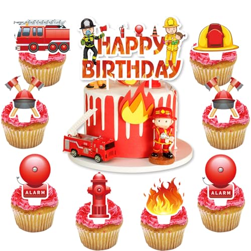 Ovanda Tortendeko Feuerwehr, 25 Stück Feuerwhr Tortendeko Junge, Feuerwehrmann Cupcake Toppers, Happy Birthday Feuerwehrauto Muffin Deko, Feuerwehrmann Thema Torten Deko für Jungen Kinder Party Ovanda Tortendeko Feuerwehr, 25 Stück Feuerwhr Tortendeko Junge, Feuerwehrmann Cupcake Toppers, Happy Birthday Feuerwehrauto Muffin Deko, Feuerwehrmann Thema Torten Deko für Jungen Kinder Party von Ovanda