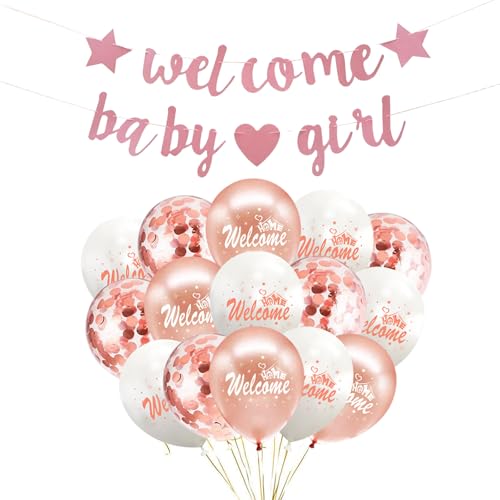 Ovanda Willkommen Zuhause Baby Deko Mädchen - Rosa Welcome Home Baby Girl Banner, Willkommen Babys Deko, Konfetti-Ballon, für Einweihungsparty, Zuhause, Geburt, Fest Dekorations Ovanda Willkommen Zuhause Baby Deko Mädchen - Rosa Welcome Home Baby Girl Banner, Willkommen Babys Deko, Konfetti-Ballon, für Einweihungsparty, Zuhause, Geburt, Fest Dekorations von Ovanda