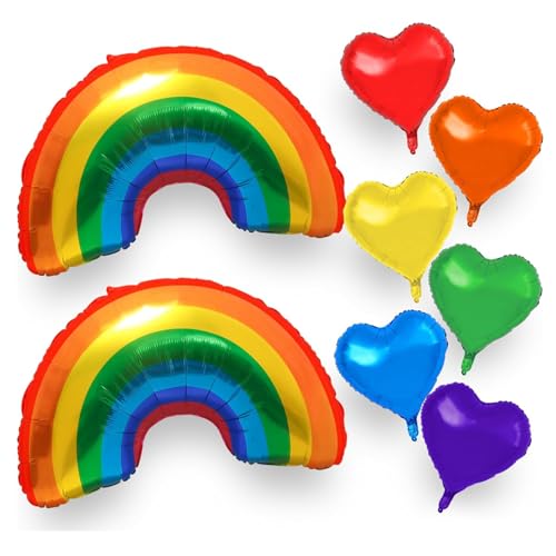 Ovanda XXL Regenbogen Ballon, 8 Stück Folienballon Geburtstagsdeko Regenbogens,Regenbogen Deko,für Jungen Mädchen Geburtstag Party Dekoration,Geburtstag Baby Shower Jubiläum Party Deko,Herz Luftballon von Ovanda