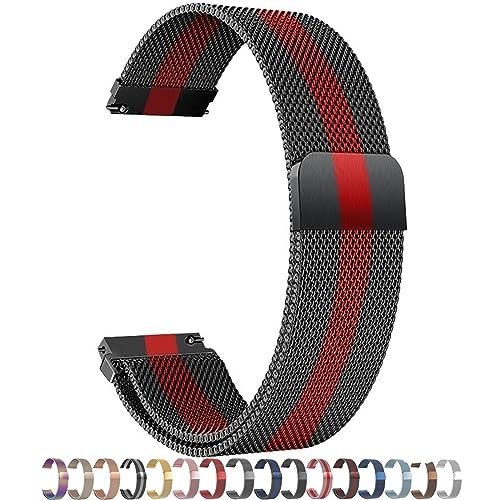 Edelstahl Mesh Uhrenarmband for Herren und Damen 12mm 14mm 16mm 18mm 20mm 22mm 24mm Verstellbare Magnetverschluss Metall Ersatz Schnellverschluss Uhrenarmband ( Color : Black and red , Size : 22mm ) von Overhil1s