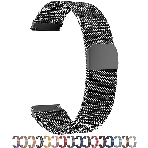 Overhil1s Edelstahl Mesh Uhrenarmband for Herren und Damen 12mm 14mm 16mm 18mm 20mm 22mm 24mm Verstellbare Magnetverschluss Metall Ersatz Schnellverschluss Uhrenarmband (Color : Schwarz, Size : 12mm) von Overhil1s