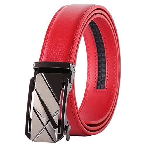 Overhil1s Herren gürtel, Männer rote Farbe 3,5 cm Breite Lederband Hohe Qualität Automatische Schnalle Gürtel for Männer Gürtel Mann (Belt Length : 120, Color : Style 2) von Overhil1s