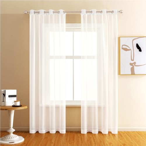 Overpassing 2-Teilige Netzvorhänge, Halbtransparente Gardinen Für Die Fensterbehandlung, Voile-Vorhänge Für Schlafzimmer, Wohnzimmer, Küchenfensterbehandlung (Weiß, B52 × L72) von Overpassing