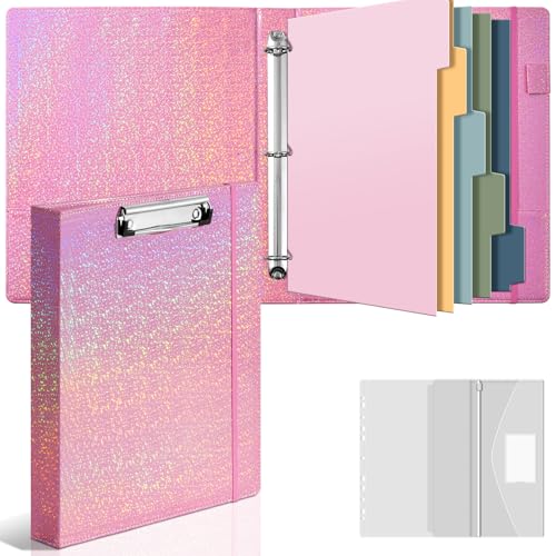 Lederordner mit 3 Ringen, 2,5 cm, mit Klemmbrett, Organizer für Briefgröße (21,6 x 27,9 cm), mit 5 Trennblättern und transparenten Hüllen, niedlicher Ordner für lose Blätter, für Schule, Arbeit von Ovesmusl
