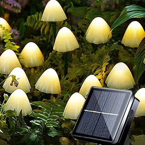 Ovker Solar Lichterkette Aussen, 12 LED Solar Gartendeko Pilzlampe Außen 8 Modi Wasserdichte Solar Gartenleuchten Dekoration Pilzlampe für Garten Balkon Terrassen Weihnachtsbaum(warmes Weiß) von Ovker