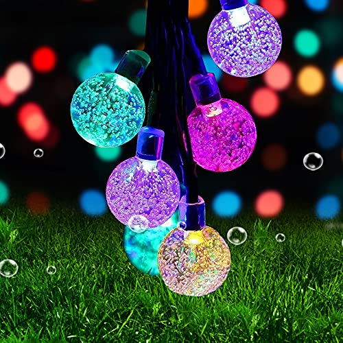 Ovker Solar Lichterkette Aussen, 50 LED 23ft/7m Lichterkette Solar 8 Modi Wasserdicht Kristall Kugeln, Solar Weihnachten Lichterketten für Außen Garten Bäume Hochzeiten(Mehrfarbig) von Ovker