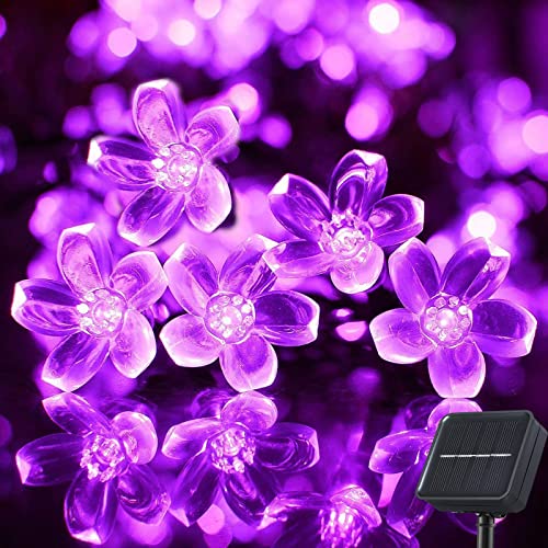 Ovker Solar Lichterketten Außen Garten, 7M 50 LED Lichterkette Blumen Solar Aussen 8 Modi IP65 Wasserdichte Dekor Solarbeleuchtung für Garten Balkon Terrasse Weihnachten Hochzeiten(Lila) von Ovker