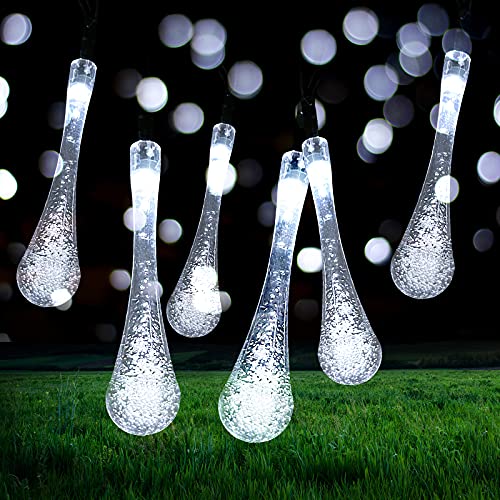 Ovker Solar Lichterketten für den Garten, 50 LED 7m Solar Wassertropfen Lichterkette, 8 Modi Wasserdicht Regentropfen Dekoration Lichter für Außen GartenTerrasse Weihnachten(Kaltweiß) von Ovker