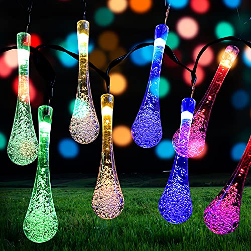 Ovker Solar Lichterketten für den Garten, 50 LED 7m Solar Wassertropfen Lichterkette, 8 Modi Wasserdicht Regentropfen Dekoration Lichter für Außen GartenTerrasse Weihnachten(Mehrfarbig) von Ovker