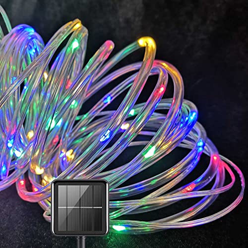 Ovker Solar Lichterschlauch Lichterkette, 100 LED Solar Weihnachtsbeleuchtung, Außen Garten Schlauch Lichterkette, 8 Modi wasserdicht Weihnachten Deko für Garten Innen Außen Hochzeit(Multicolor) von Ovker