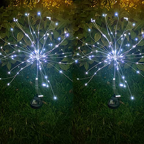 Ovker Solar Feuerwerk Licht, 2 Stück 120 LED Solarleuchte Gartenstecker, Wasserdicht Solarleuchten Solarlampe für Außen Garten Deko Pusteblume Licht für Rasen,Deck,Feld,Terrasse(Kaltweiß) von Ovker
