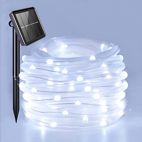 Ovker Solar Lichterschlauch Lichterkette, 100 LED Solar Weihnachtsbeleuchtung, Außen Garten Schlauch Lichterkette, 8 Modi wasserdicht Weihnachten Deko für Garten Innen Außen Party Hochzeit(Weiß) von Ovker