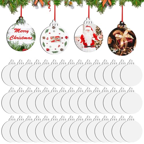 Ovveroche 50 Stück Sublimations-Ornamente, blanko, doppelseitig, MDF, personalisierte Sublimationsrohlinge mit rotem Band für Halloween, Weihnachten, DIY-Dekoration Ovveroche 50 Stück Sublimations-Ornamente, blanko, doppelseitig, MDF, personalisierte Sublimationsrohlinge mit rotem Band für Halloween, Weihnachten, DIY-Dekoration von Ovveroche