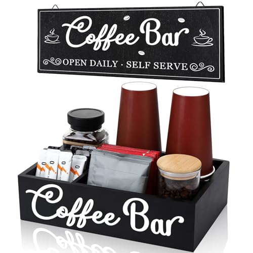 Ovveroche Kaffeestations-Organizer für Arbeitsplatte, Holz-Kaffeebar-Organizer und Kaffeebar-Schild mit herausnehmbaren Trennwänden für Kapseln, Gewürze, Sirup, Teetassen, Rührstäbchen Ovveroche Kaffeestations-Organizer für Arbeitsplatte, Holz-Kaffeebar-Organizer und Kaffeebar-Schild mit herausnehmbaren Trennwänden für Kapseln, Gewürze, Sirup, Teetassen, Rührstäbchen von Ovveroche