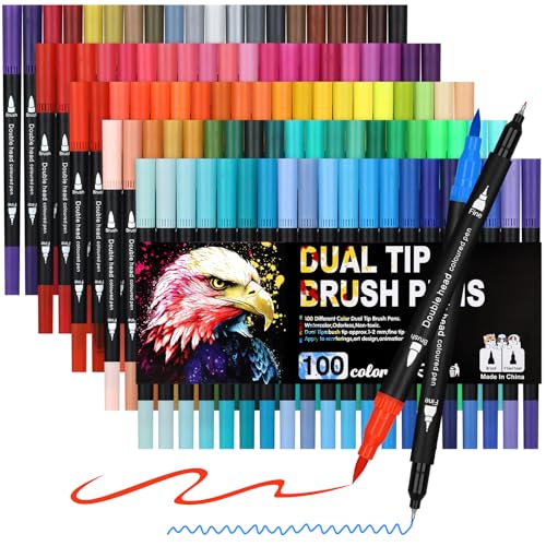 Owelth Brush Pen Set, 100 Farben Dual Tip Pinselstifte Aquarell Marker, Filzstifte Dicke und Dünne Doppelfasermaler, für Kinder und Erwachsene Mandala Fasermaler 1-2 mm/Fineliner 0,4 mm von Owelth