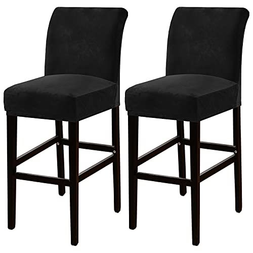 OwkHome 2er-Pack Barhocker-Schonbezüge Aus Samt, Plüschstoff Mit Sicherem Sitz(Black) von OwkHome