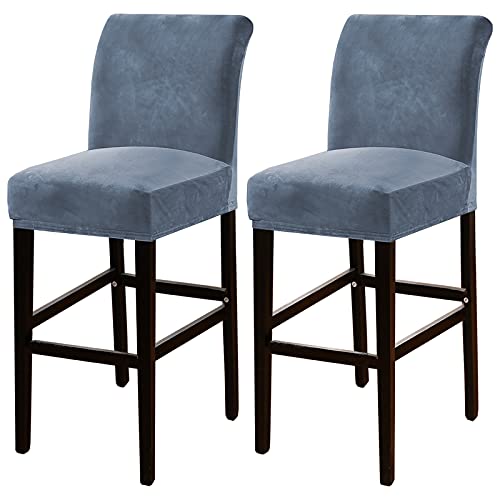 OwkHome 2er-Pack Barhocker-Schonbezüge Aus Samt, Plüschstoff Mit Sicherem Sitz(Blue) von OwkHome