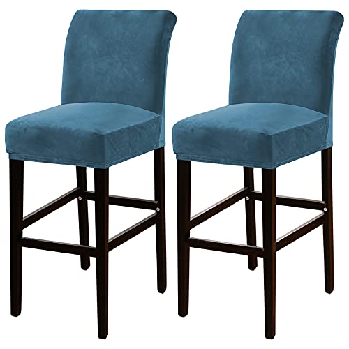 OwkHome 2er-Pack Barhocker-Schonbezüge Aus Samt, Plüschstoff Mit Sicherem Sitz(Blue a) von OwkHome