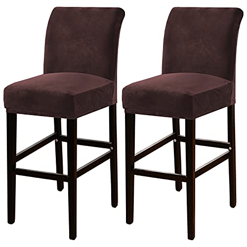 OwkHome 2er-Pack Barhocker-Schonbezüge Aus Samt, Plüschstoff Mit Sicherem Sitz(Brown) von OwkHome