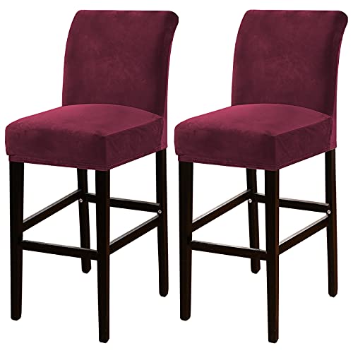 OwkHome 2er-Pack Barhocker-Schonbezüge Aus Samt, Plüschstoff Mit Sicherem Sitz(Claret) von OwkHome