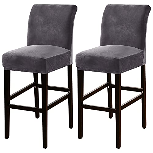 OwkHome 2er-Pack Barhocker-Schonbezüge Aus Samt, Plüschstoff Mit Sicherem Sitz(Grey) von OwkHome