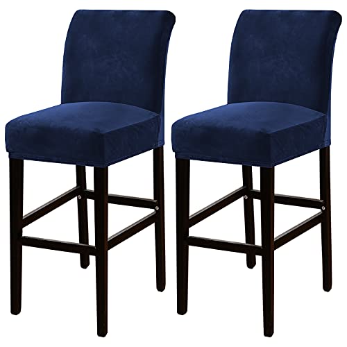 OwkHome 2er-Pack Barhocker-Schonbezüge Aus Samt, Plüschstoff Mit Sicherem Sitz(Navy Blue) von OwkHome