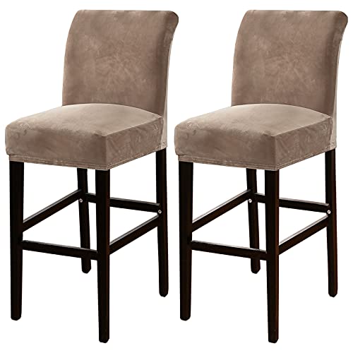 OwkHome 2er-Pack Barhocker-Schonbezüge Aus Samt, Plüschstoff Mit Sicherem Sitz(Taupe) von OwkHome