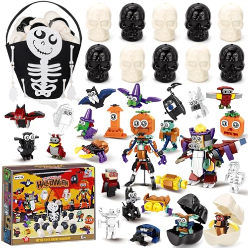 Own1one Halloween Mitgebsel Kinder, 12 Vorgefüllten Totenköpfen mit 12 2-in-1-Bausteine & 1 Tüte als Pinata Füllung, Trick or Treat Geschenke für Halloween Kindergeburtstag Party Kinder Gastgeschenke von Own1one