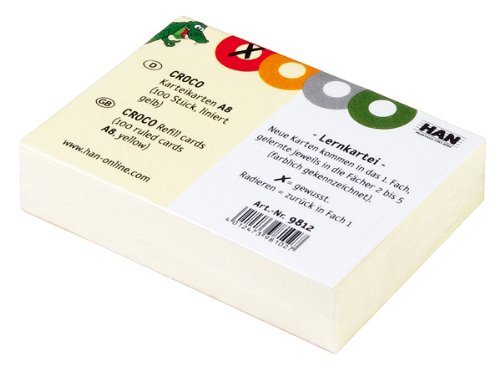 HAN Karteikarten für CROCO DIN A8 quer, Karteikarton 190 g/m², liniert, gelb (500 Stück, A8) von Ownhut