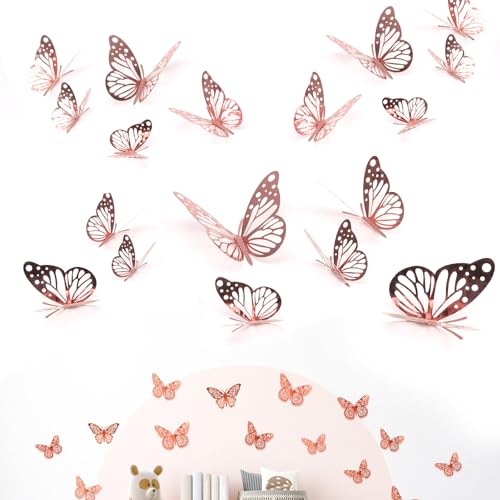 3D Schmetterlinge Wandsticker - 48 Stück Roségold - Dekorative Wanddeko für Kinderzimmer, Schlafzimmer, Partys von Ownkim
