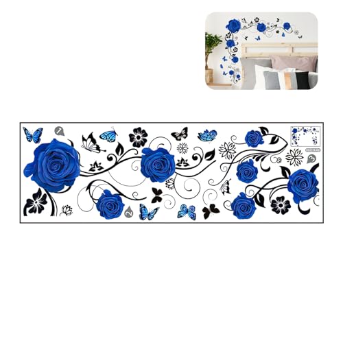 Wandtattoo Blau Rosen Schmetterling Blumenranke - Selbstklebender Wandaufkleber für Wohnzimmer und Schlafzimmer - Hochwertige Wanddekoration - Einfach anzubringen und wiederverwendbar (Blau) von Ownkim