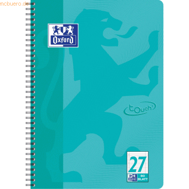 Oxford Collegeblock Touch A4+ liniert 80 Blatt Optik-Paper aqua von Oxford