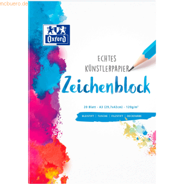 10 x Oxford Zeichenblock A3 blanko 120g/qm 20 Blatt von Oxford