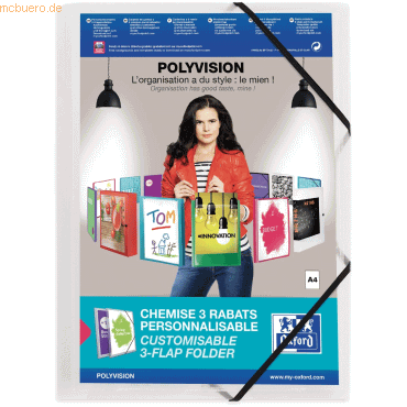 12 x Oxford Eckspannermappe polyvision A4 PP 3 Klappen farblos von Oxford