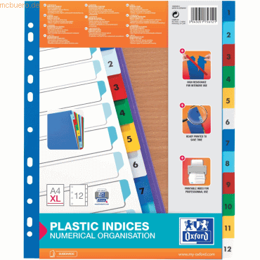 25 x Oxford Register A4+ PP-Folie 1-12 farbig 25 x Oxford Register A4+ PP-Folie 1-12 farbig von Oxford