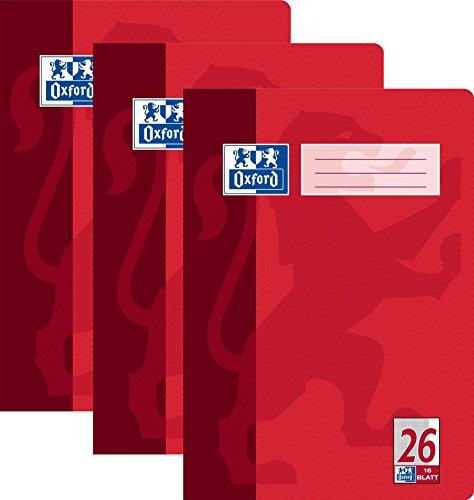 3x Oxford 384401626/100050312 Heft DIN A4, Lineatur 26, kariert/Rand 5 mm, 90 g/qm, 4-fach sortiert 3x Oxford 384401626/100050312 Heft DIN A4, Lineatur 26, kariert/Rand 5 mm, 90 g/qm, 4-fach sortiert von Oxford